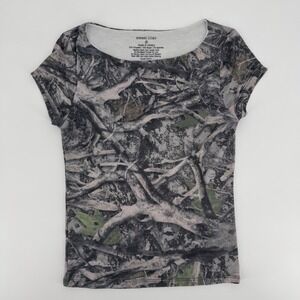 Sweet Lilac Womens Camo Tree Branch Print Short Sleeve Scoop Neck Top Size S